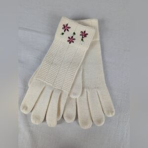Bay Area Traders Ivory Knit Gloves Pink Embroidered Flowers Vintage NEW NWT